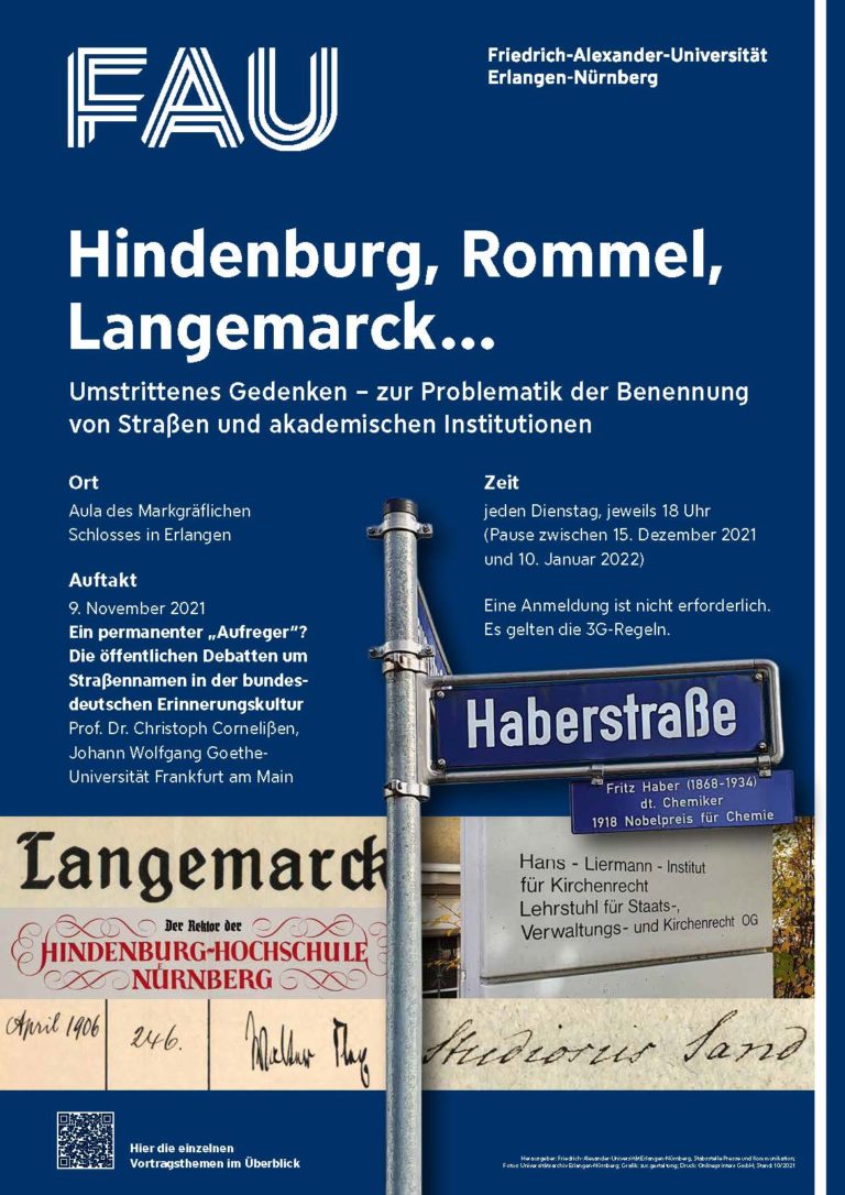 Ringvorlesung „Umstrittenes Gedenken – Zur Problematik der Benennung von Straßen und akademischen Institutionen“