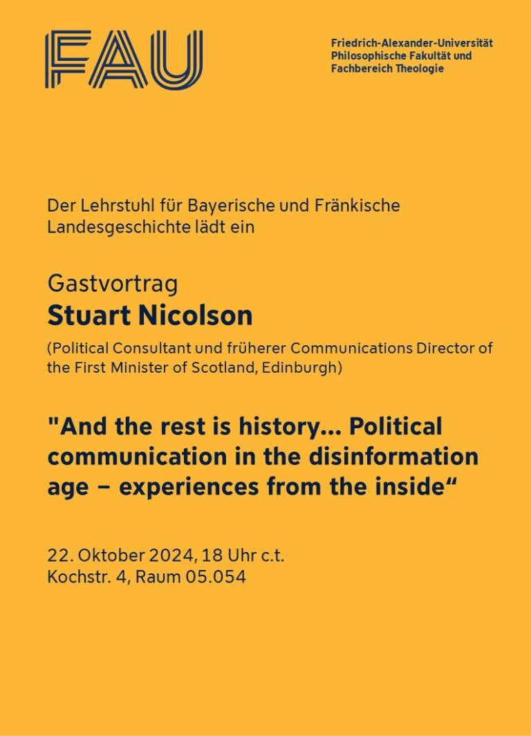 Ankündigung: Vortrag von Stuart Nicolson „And the rest is history… Political communication in the disinformation age – experiences from the inside“
